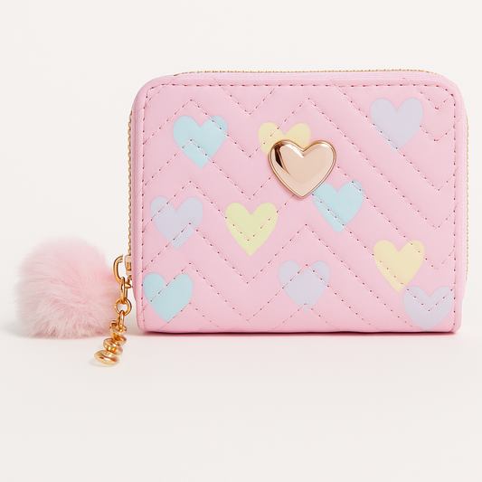 Cute Heart Print Ladies Wallet β Stylish Small Zip Purse for Girls in Pakistan