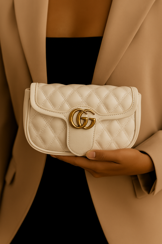 GUCCI Luxury White Quilted Leather Shoulder Bag β GG Monogram Gold Accent