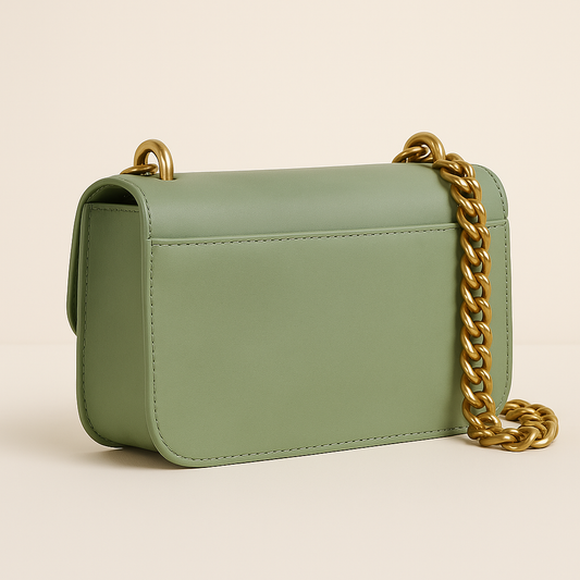 Luxury Logo BB Sage Green Shoulder Bag for Women β Stylish Gold Chain Handbag in Pakistan