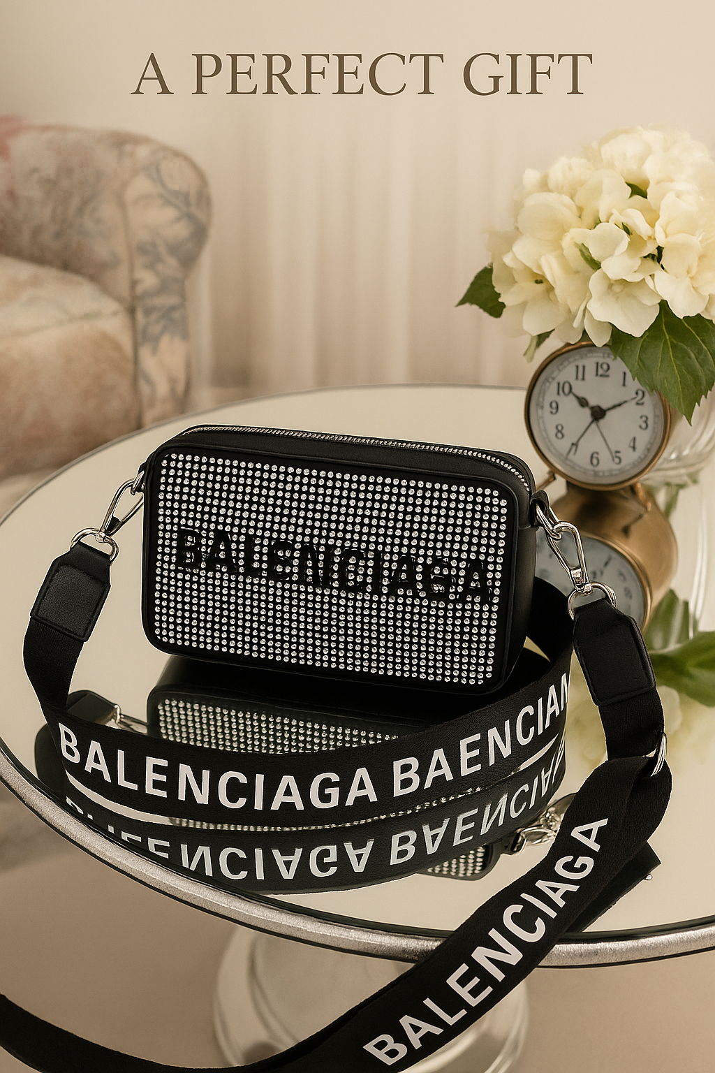 Balenciaga-Inspired Black Crystal Crossbody Bag – Luxury Designer Look | Elegant Sparkling Purse - A Perfect Gift