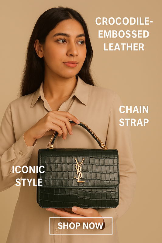 YSL Elegant Croc-Embossed Shoulder Bag with Gold Chain