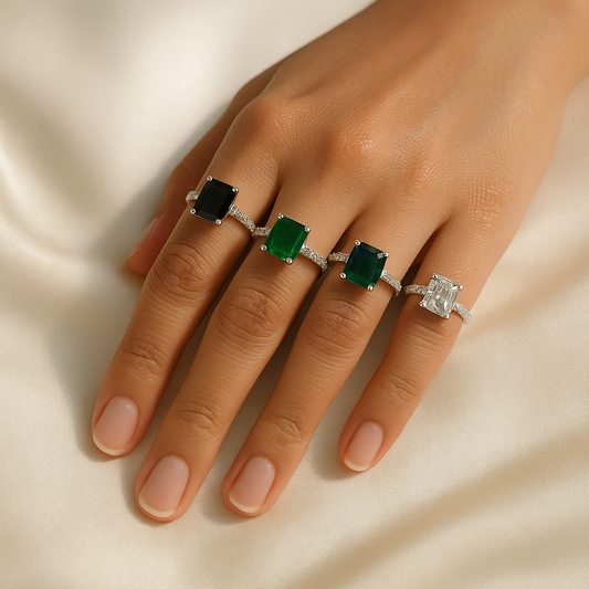 Luxurious Black Onyx Silver Ring with Diamond Accents