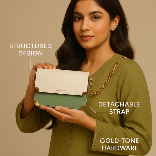 Elegant Two-Tone Crossbody Bag with Gold Chain - Charles & Keith