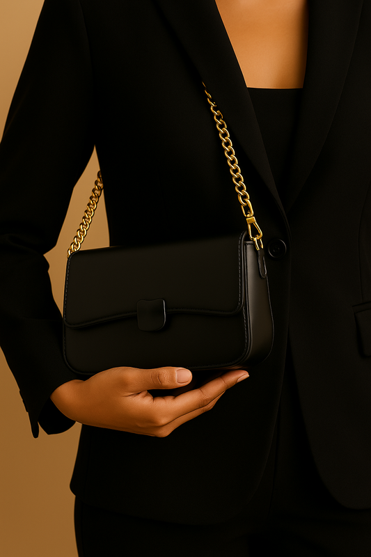 Leather Shoulder Bag with Gold Chain β A Timeless Icon for Pakistani Women.