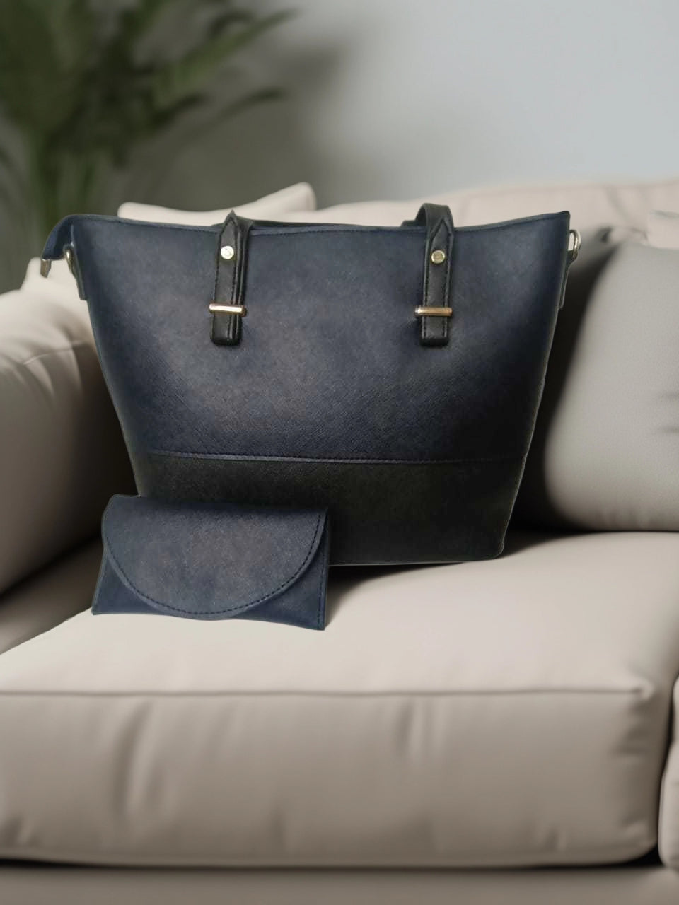 Premium 2-in-1 Handbag & Wallet Set – Elegant Blue & Black for Women