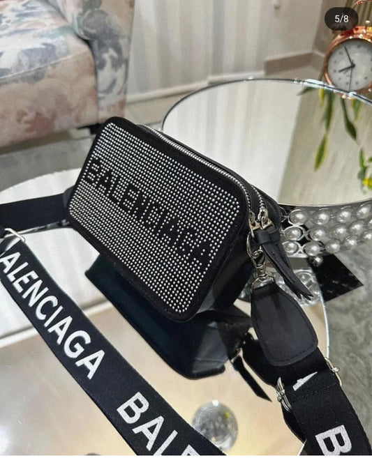 Balenciaga-Inspired Black Crystal Crossbody Bag β Luxury Designer Look | Elegant Sparkling Purse - A Perfect Gift
