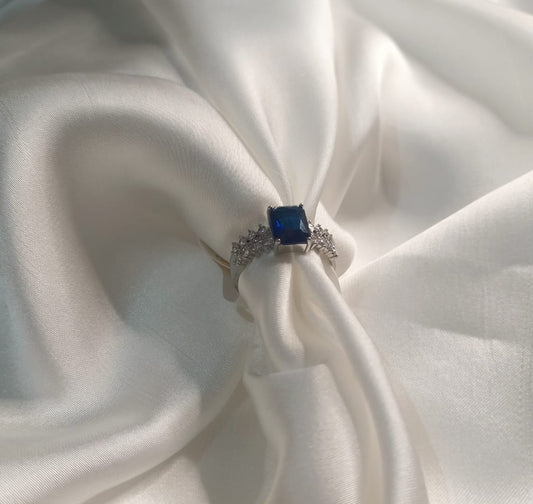 Royal Blue Sapphire Silver Ring with Diamond Accents