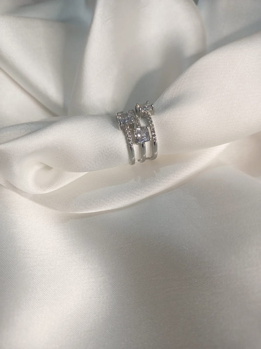 Adjustable Elegant Triple Stack Silver Ring Set with Radiant Diamonds