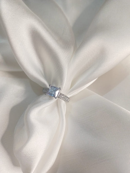 Adjustable Timeless Silver Solitaire Ring with Princess Cut Diamond