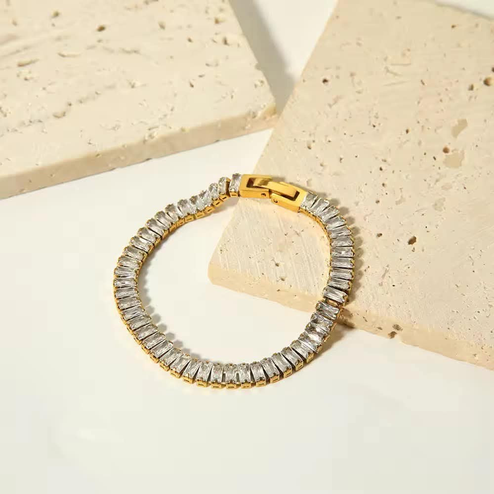 Elegant Gold-Plated Tennis Bracelet with Crystal Accents